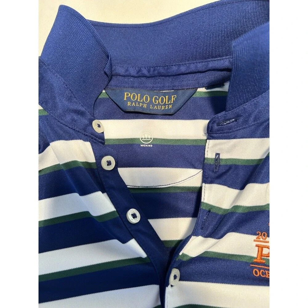 Polo Golf Ralph Lauren Youth Size L Large Ocean Course 2021 PGA Blue Stripe Pony